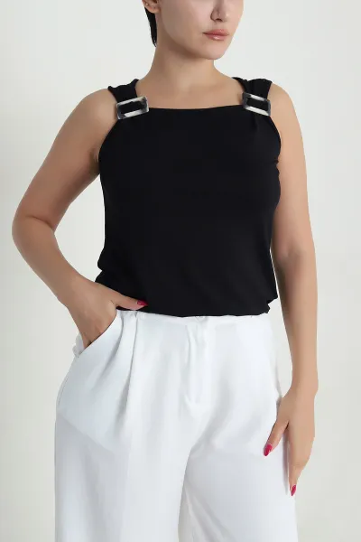 Siyah Tokalı Viskon Kadın Bluz 479463