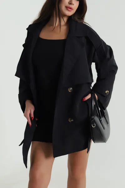 Siyah Torino Oversize Kadın Trenç 490731