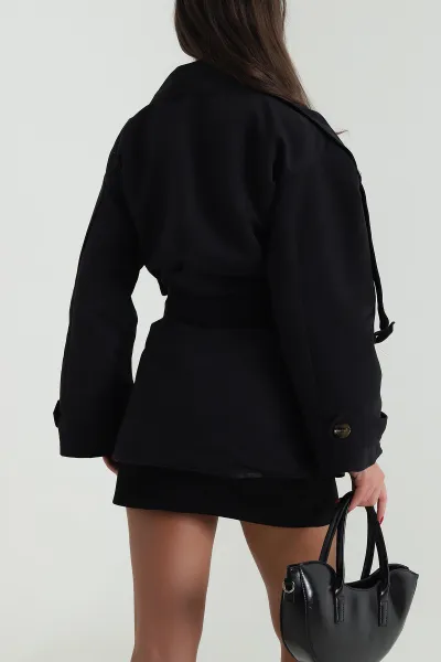Siyah Torino Oversize Kadın Trenç 490731