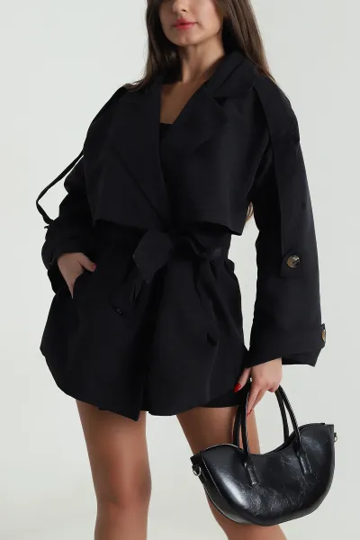 Siyah Torino Oversize Kadın Trenç 490731