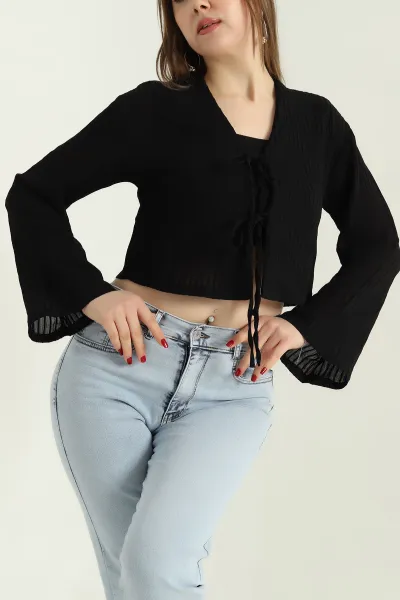 Siyah Transparan Dokuma Viskon Bluz 336894