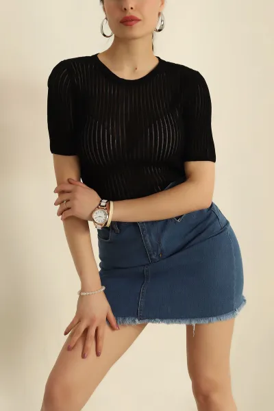 Siyah Transparan Triko Bluz 272849