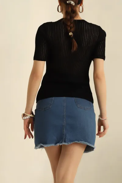 Siyah Transparan Triko Bluz 272849