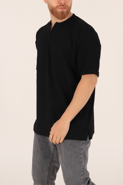 Siyah Triko Dokulu Oversize Erkek Tişört 169611