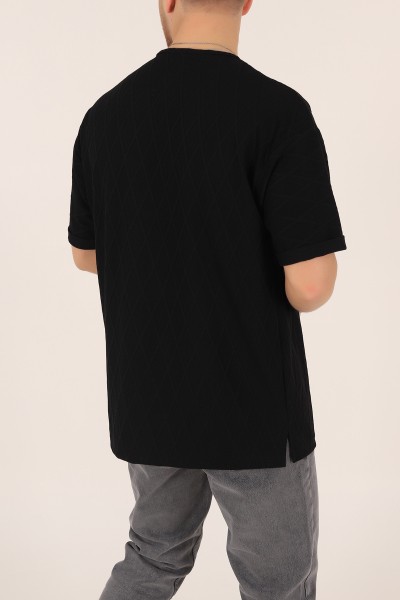 Siyah Triko Dokulu Oversize Erkek Tişört 169611