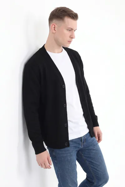 Siyah Triko Düğmeli Erkek Hırka 493287