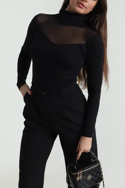 Siyah Tül Detay Çilek Kadın Bluz 489928