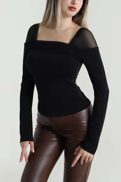 Siyah Tül Detay Sandy Kadın Bluz 489877