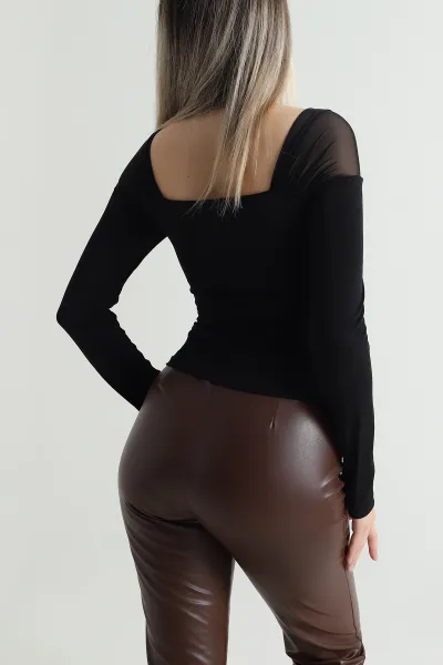 Siyah Tül Detay Sandy Kadın Bluz 489877