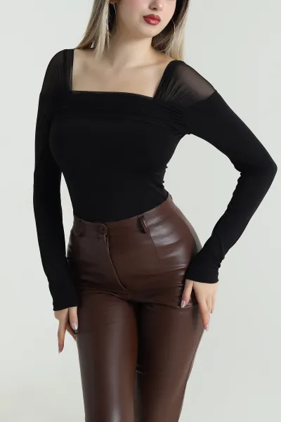 Siyah Tül Detay Sandy Kadın Bluz 489877