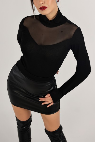 Siyah Tül Tasarım Bluz 135155