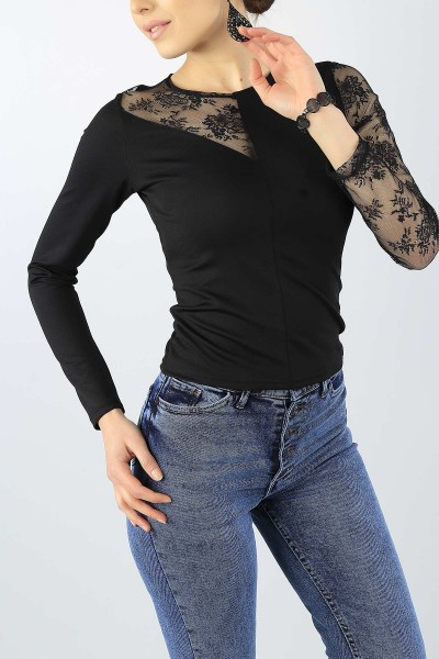 Siyah Tül Tasarımlı Bluz 54142