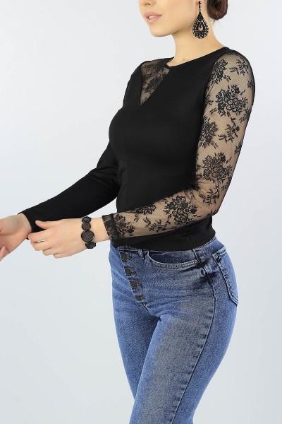 Siyah Tül Tasarımlı Bluz 54142
