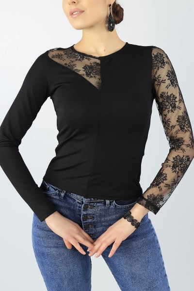 Siyah Tül Tasarımlı Bluz 54142
