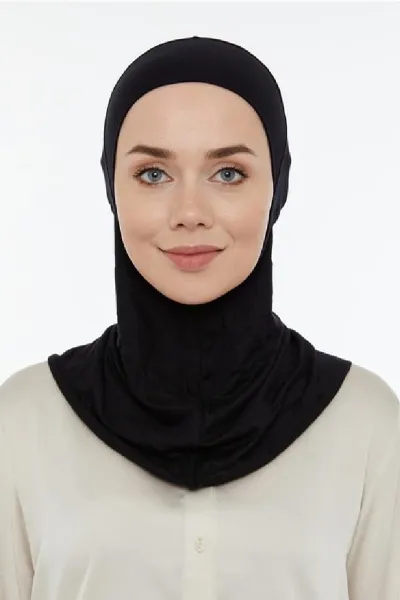 Siyah Türban Tesettür Düz Hijab Bone 460151