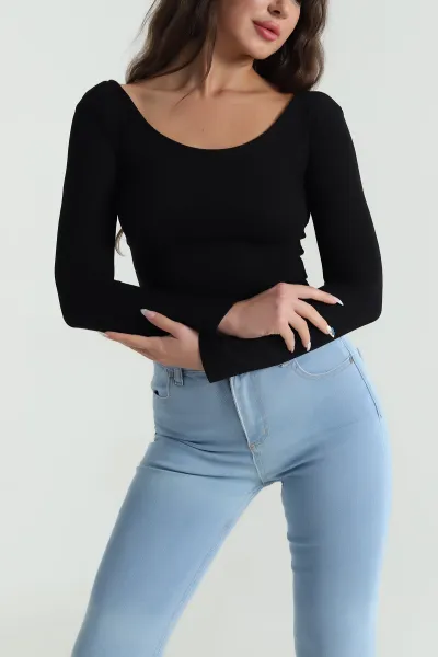 Siyah U Yaka Basic Kadın Bluz 483107