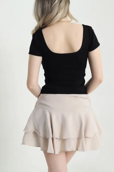 Siyah U Yaka Buzzy Kadın Bluz 456267