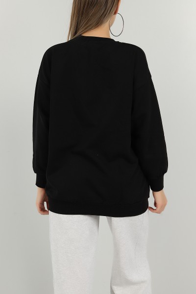 Siyah Üç İp Bayan Sweat T- 145075