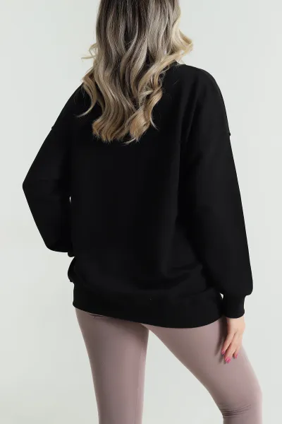 Siyah Üç İp Bisiklet Yaka Kadın Sweat 483660