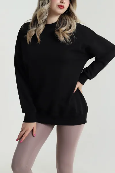 Siyah Üç İp Bisiklet Yaka Kadın Sweat 483660