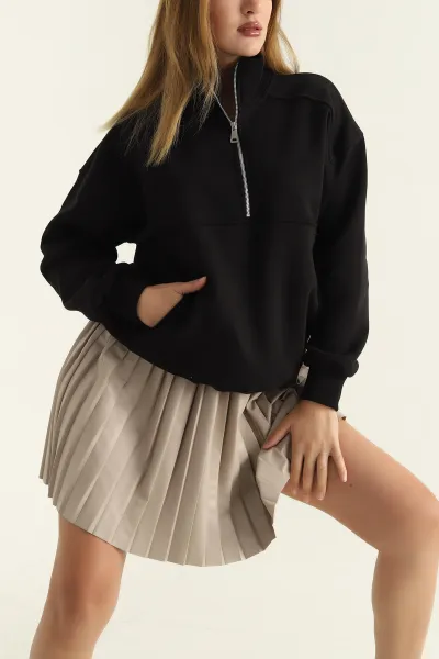 Siyah Üç İp İçi Şardonlu Bayan Sweat 312674