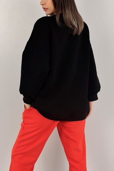 Siyah Üç İp İçi Şardonlu Sweat Tunik 138557