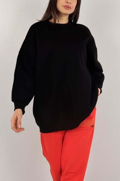 Siyah Üç İp İçi Şardonlu Sweat Tunik 138557