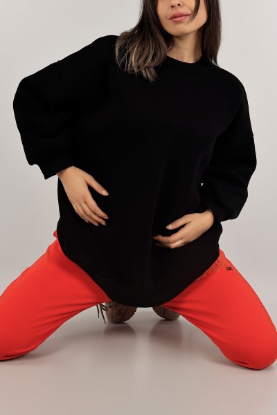 Siyah Üç İp İçi Şardonlu Sweat Tunik 138557