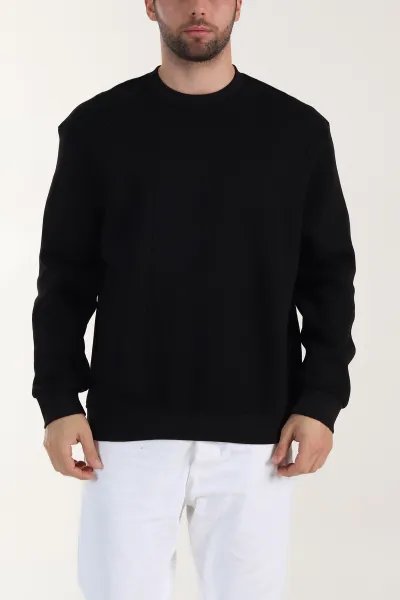 Siyah Üç İp Şardonlu Bisiklet Yaka Erkek Sweatshirt 410902