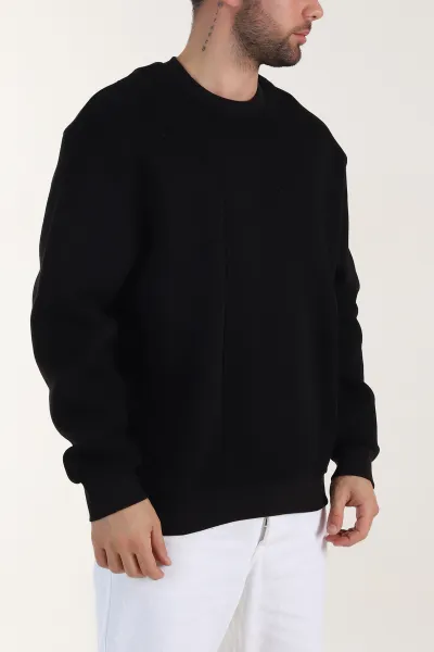 Siyah Üç İp Şardonlu Bisiklet Yaka Erkek Sweatshirt 410902