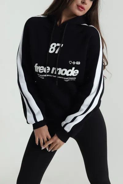 Siyah Üç İp Şardonlu Kadın Sweat 487723