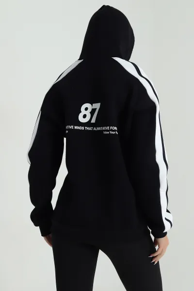 Siyah Üç İp Şardonlu Kadın Sweat 487723