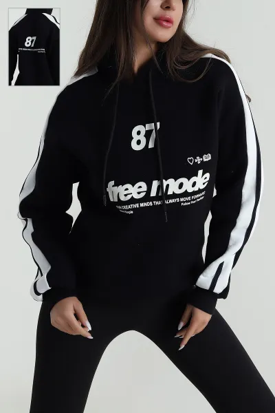 Siyah Üç İp Şardonlu Kadın Sweat 487723