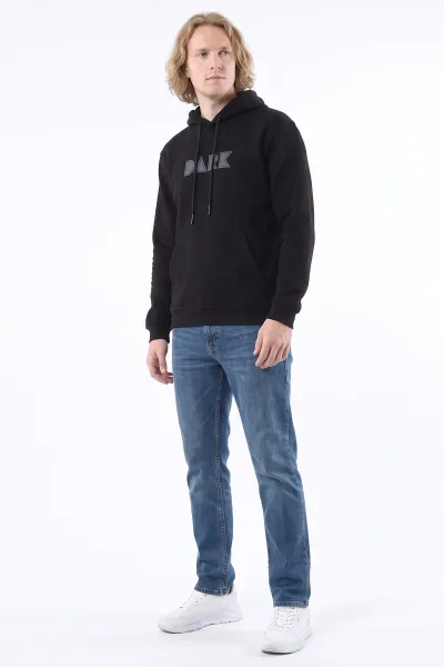Siyah Üç İp Şardonlu Kapüşonlu Erkek Sweatshirt 497782