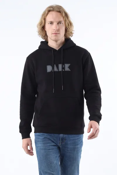 Siyah Üç İp Şardonlu Kapüşonlu Erkek Sweatshirt 497782