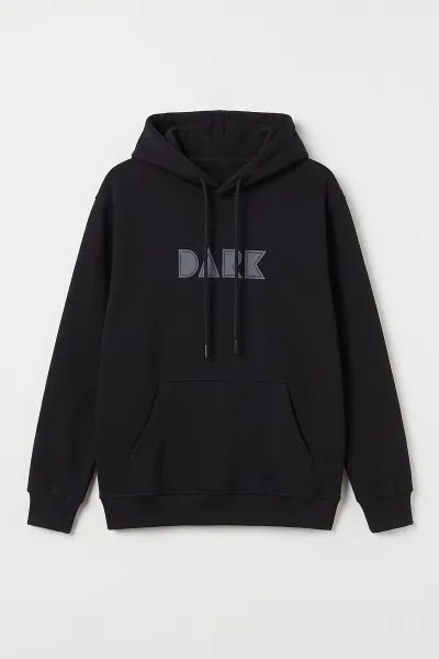 Siyah Üç İp Şardonlu Kapüşonlu Erkek Sweatshirt 497782