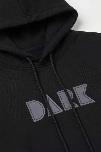 Siyah Üç İp Şardonlu Kapüşonlu Erkek Sweatshirt 497782