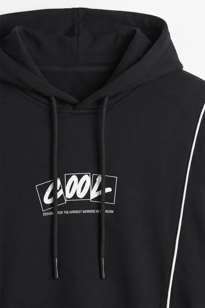 Siyah Üç İp Şardonlu Kapüşonlu Erkek Sweatshirt 500072