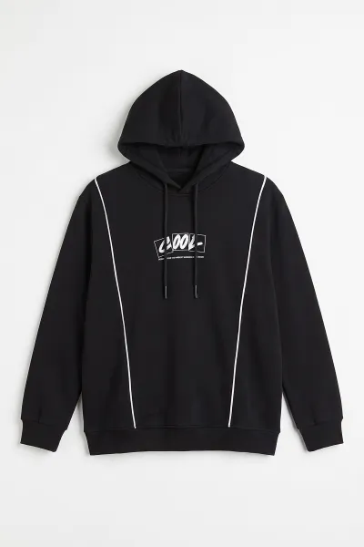 Siyah Üç İp Şardonlu Kapüşonlu Erkek Sweatshirt 500072