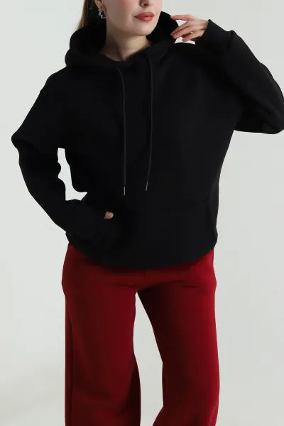 Siyah Üç İplik Şardonlu Kadın Sweat 496727