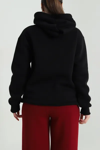 Siyah Üç İplik Şardonlu Kadın Sweat 496727