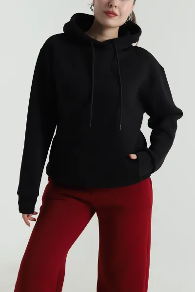 Siyah Üç İplik Şardonlu Kadın Sweat 496727