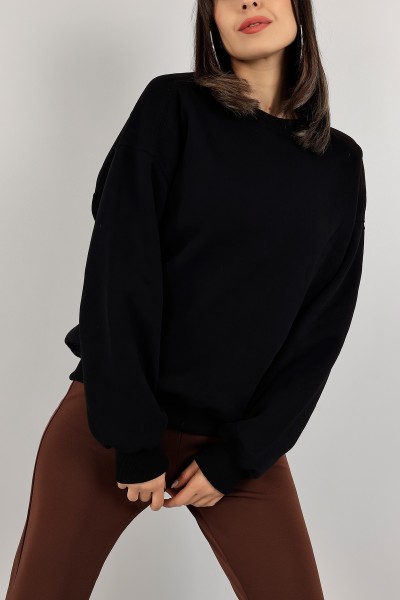 Siyah Üç İplik Şardonlu Sweat 141586