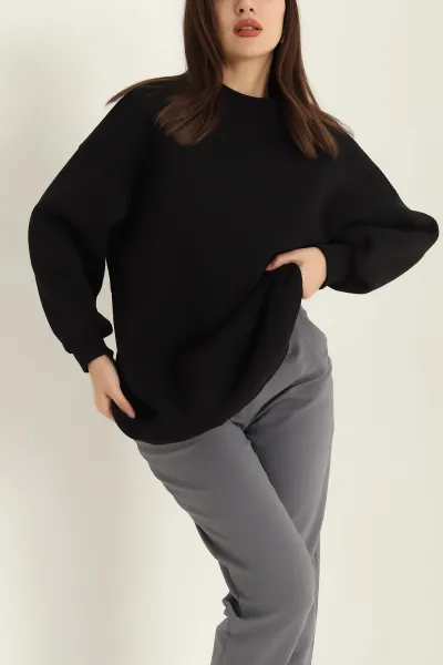 Siyah Üç İplik Şardonlu Sweat Tunik 321587