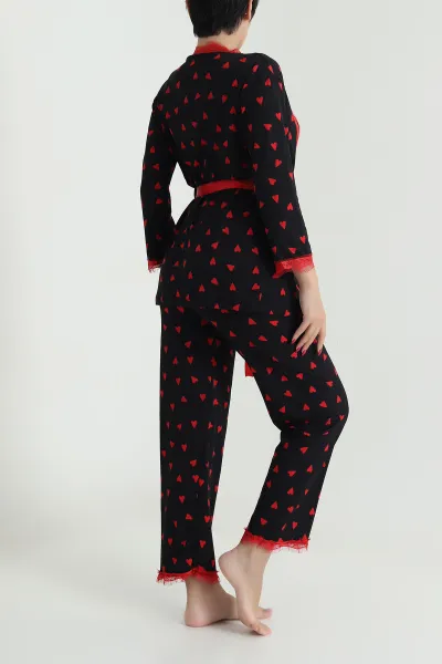 Siyah Üçlü Sleepy Kadın Sabahlık Pijama Takımı 476888