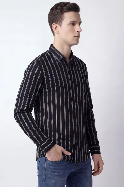 Siyah Uzun Kollu Mavi Çizgili Erkek Gömlek 449979