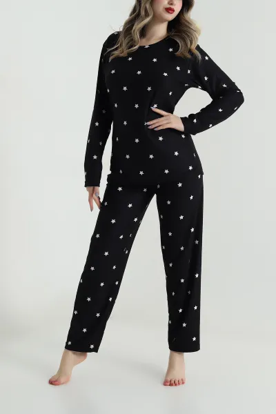 Siyah Uzun Kollu Süet Kadın Pijama Takımı 499331