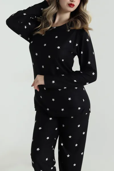 Siyah Uzun Kollu Süet Kadın Pijama Takımı 499331