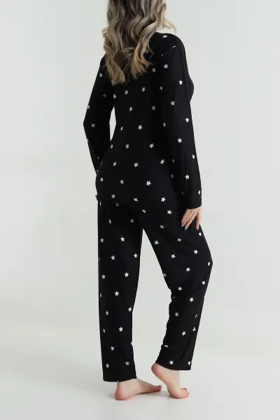 Siyah Uzun Kollu Süet Kadın Pijama Takımı 499331
