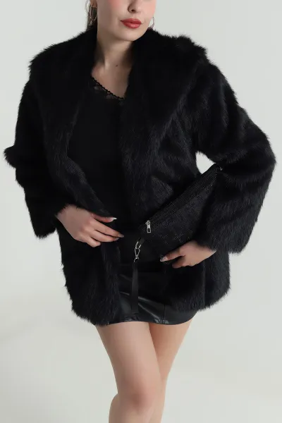 Siyah Uzun Lolita Astarlı Kadın Kürk 484221